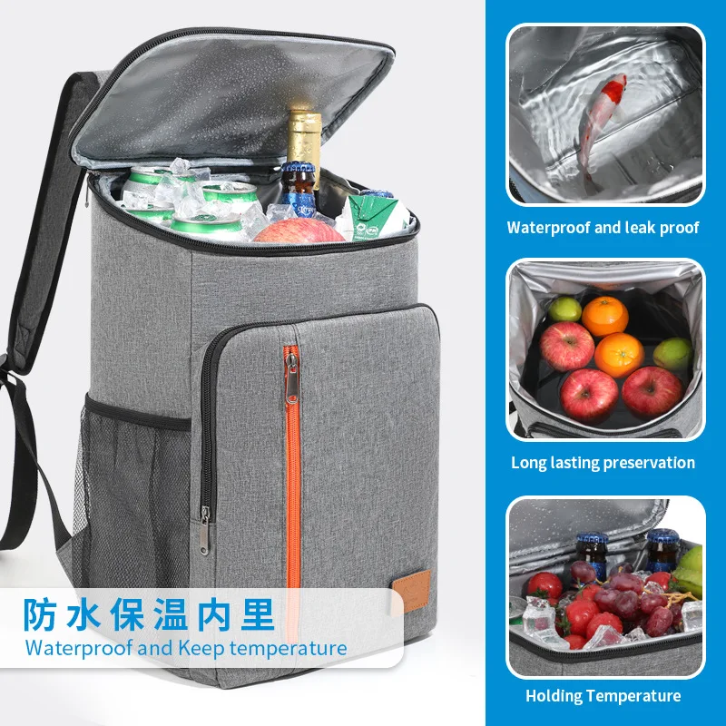 Mountain Camping Large Capacity Aluminum Foil Insulated Ice Bag, Outdoor Picnic Backpack Lunch Box Bag view 2