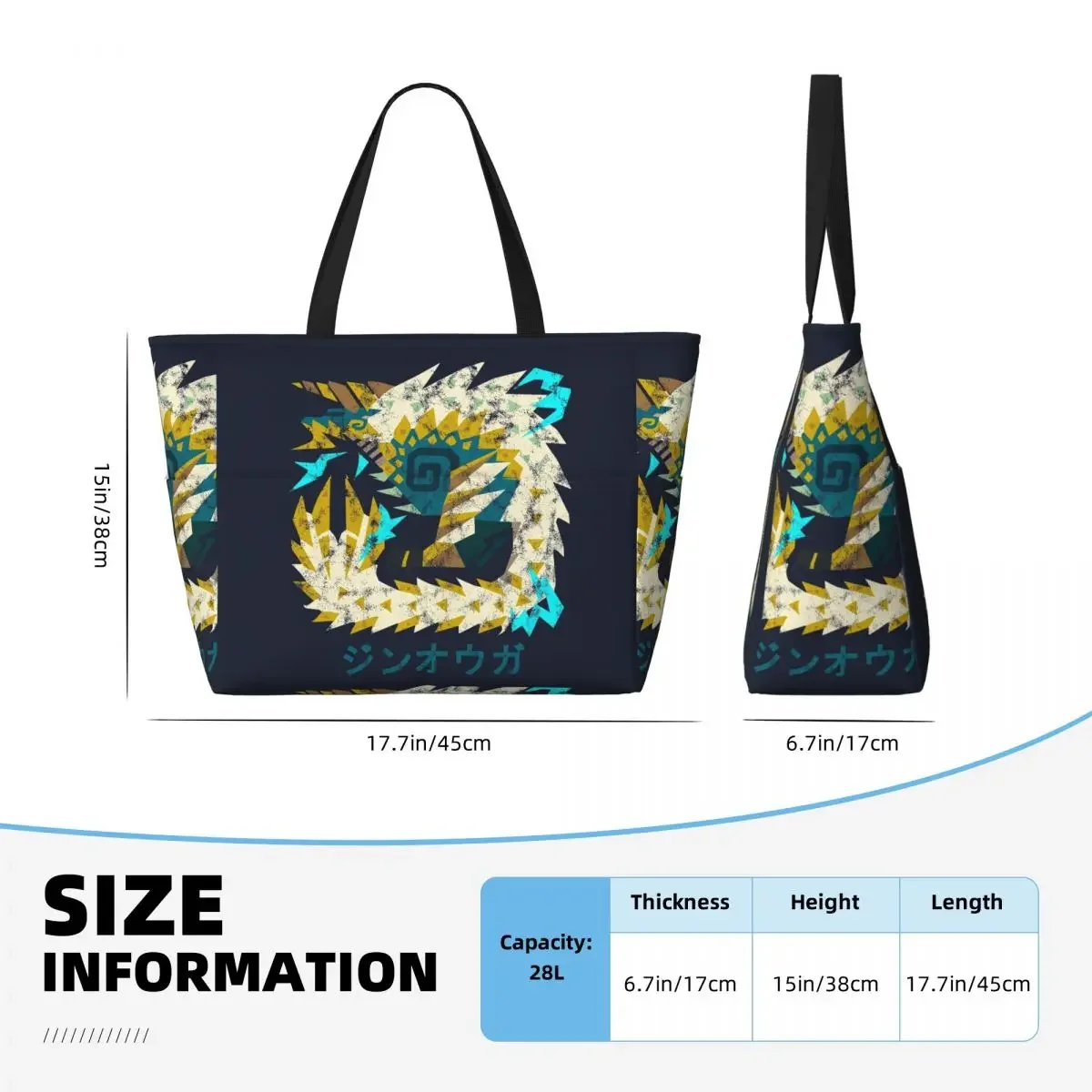Monster Hunter World Iceborne Zinogre Kanji Beach Tote Bag Sport Gym Yoga Duffle Large Tote Bag Women Travel Bag Fitness bag - view 4