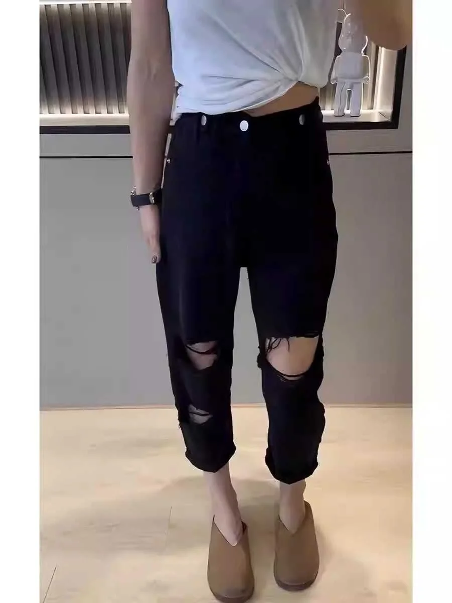 

Женские джинсы-шаровары с высокой талией, облегающие, тонкие, эластичные, прямые, однотонные, из денима, для весны и лета