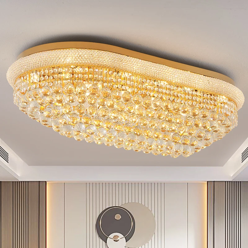 Luxury Living Room Ceiling Lamp Luxury Oval Shoe Shape Crystal Dining Room Lamp Villa Aisle Home Crystal Ball Decorative Lights