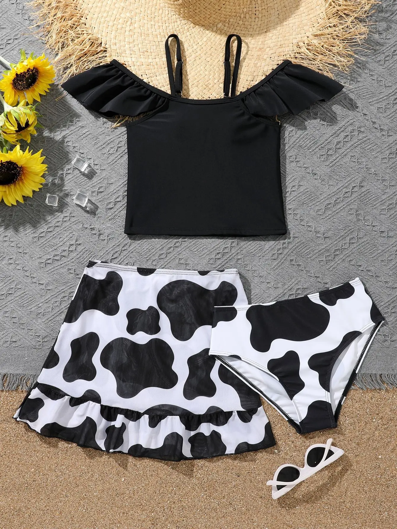 

3 Pieces Ruffle Bikini 2026 Girls Swimsuit With Beach Skirt Kids Swimwear Female Bathers Bathing Swimming Swim Suit Beachwear
