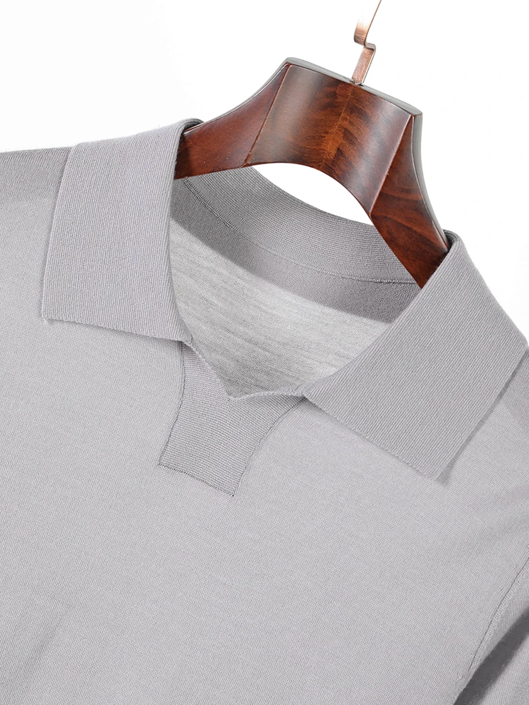 Smart Casual Summer Men T Shirts 100% Worsted Merino Wool Solid Knitted Pullover Short Sleeve Thin Clothing Tops Soft Polo Tees