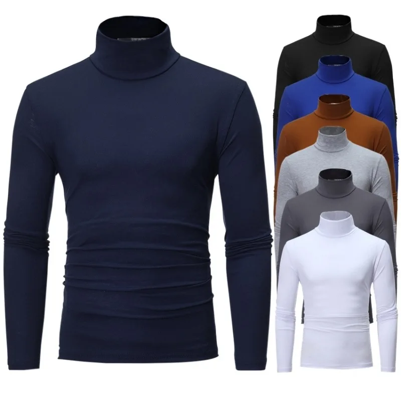 

Autumn Winter Men's High Neck T-shirt Slim Fit Fashion High Elastic Long Sleeve Cotton Casual Breathable Apparel Pullover