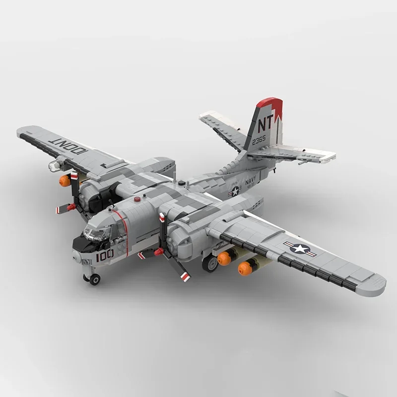 Military Series Moc Building Blocks 1:35 Scale S-2 Tracker Model Technology Bricks DIY Assembly Patrol Aircraft Toys Kids