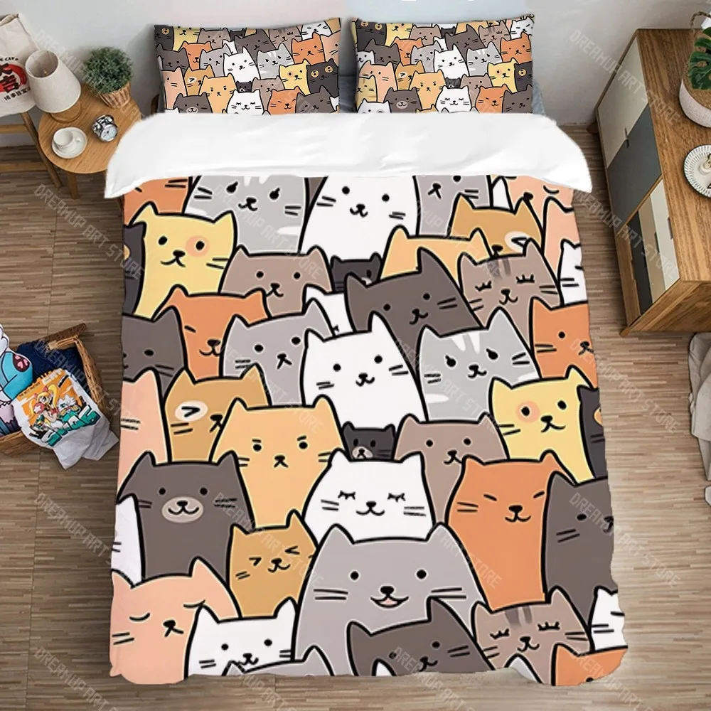 Quilt Cover Bedding Set Double Size Art Bed Linen Sets Pillowcase Duvet Covers FUN Many Kitty Cute Fashion Comforter Queen Home