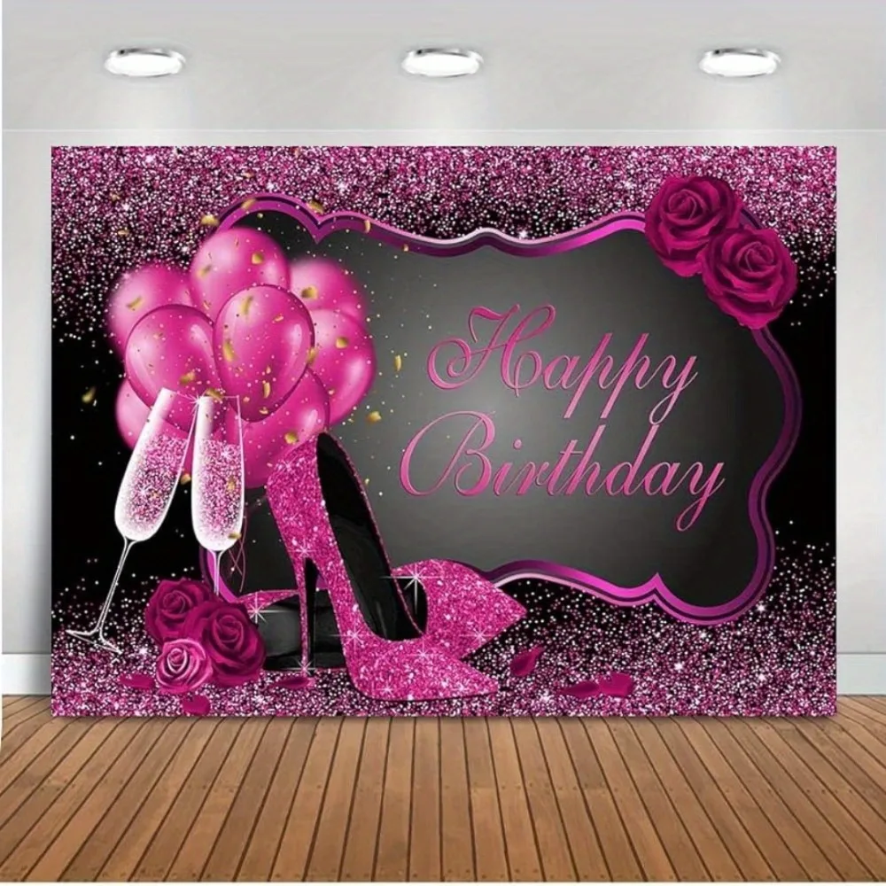 Pink weibliche Geburtstag Hintergrund rosa Absätze Champagner Luftballons Rose Geburtstags feier Dekorationen