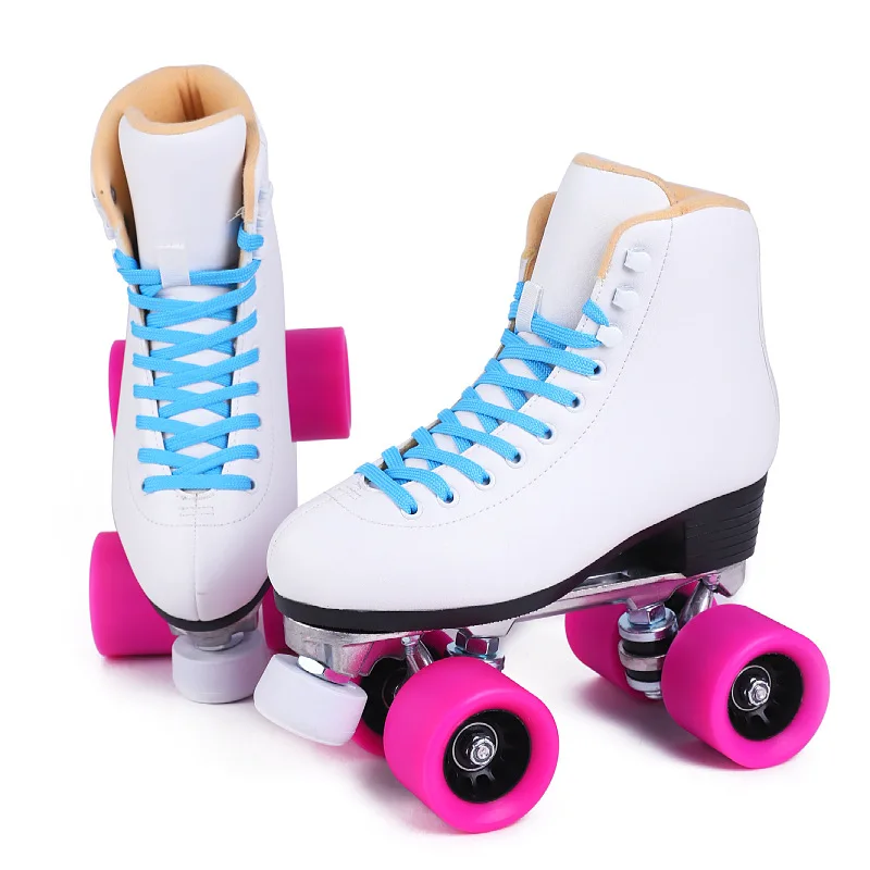 

Steel Bracket Double Line Skate, Unisex Quad Roller Skate, Quality White Cowhide, Sport Patines Boots, Pro Skating Gears