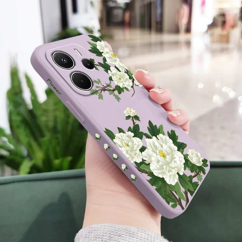 الفاوانيا فروع حالة الهاتف ل Xiaomi Redmi ملاحظة 14 13 12 12S 11 11S 10 10S 9 9S 15 14C برو زائد 4G 5G السائل غطاء سيليكون