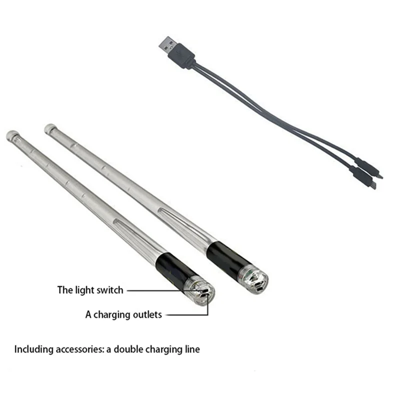 ABKV-6X LED Light Emitting Drumsticks 15 สี USB ชาร์จ + สวิทช์อิเล็กทรอนิกส์ Drumsticks สําหรับ STAGE Performance