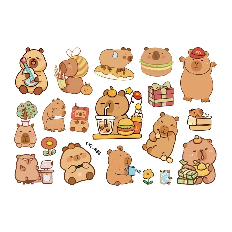 For Kids Funny Birthday Gift Cartoon Capybara Temporary Tattoo Stickers Cute Guinea Pig Children Waterproof Tattoo
