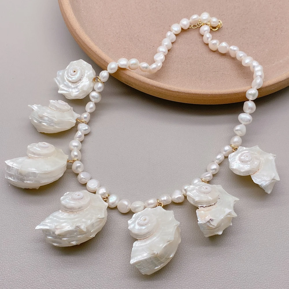 

YYGEM Gyraulus albus pendant White Baroque Pearl Charm Pendant Statement Necklace Women Collar Jewelry