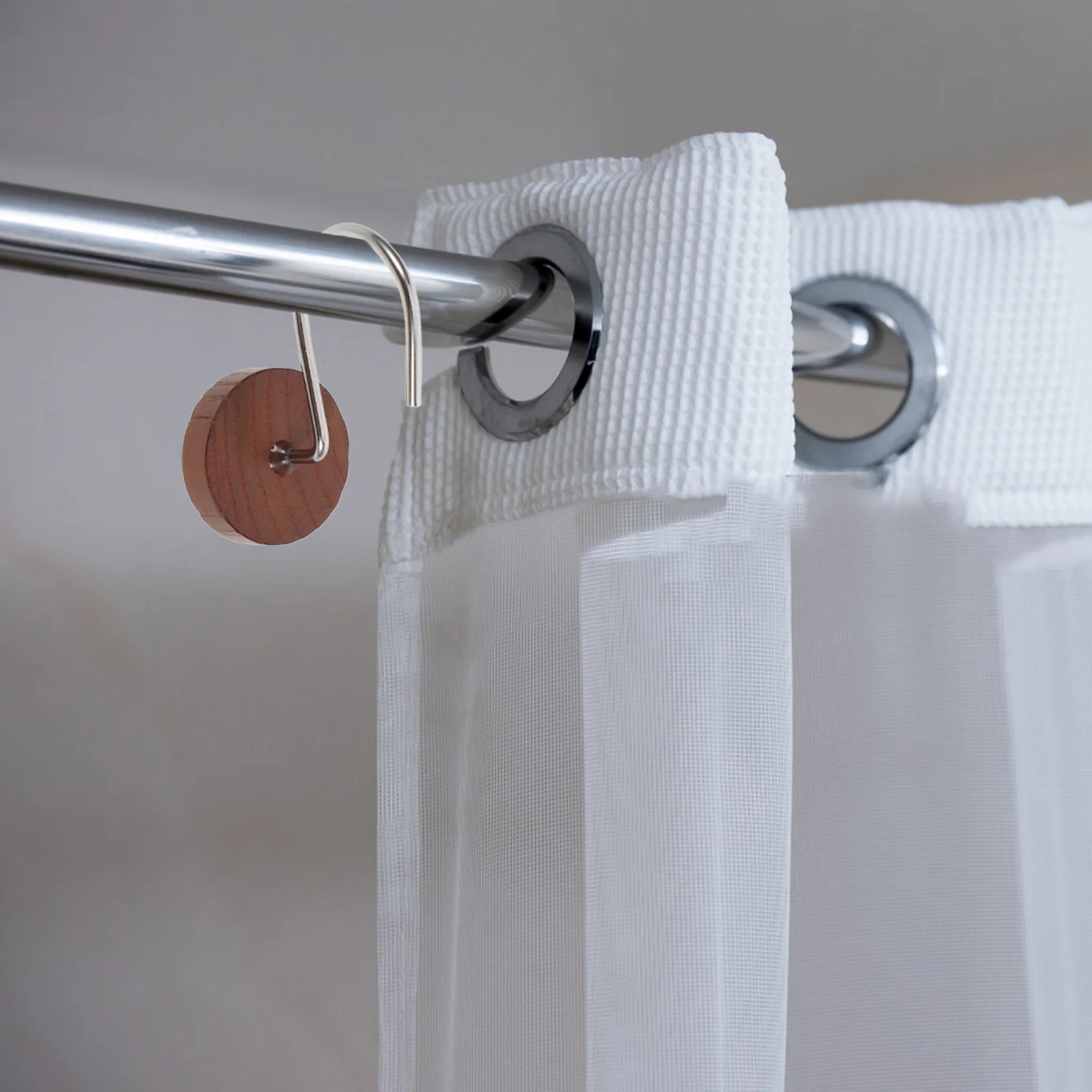 

12Pcs Natural Wood Shower Curtain Hooks Metal Hooks Versatile Style Compatibility Bathroom Decor Accessories