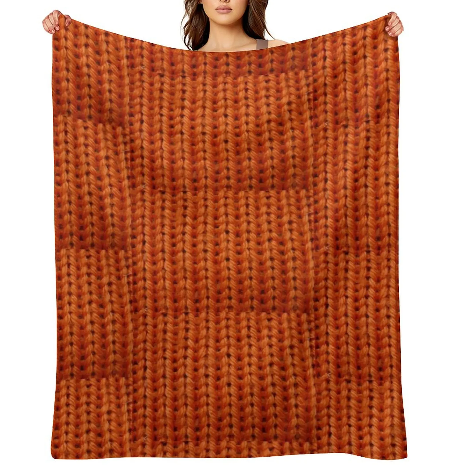 

Orange Chunky Knit Throw Blanket Soft Plaid Thins Stuffeds Giant Sofa Blankets