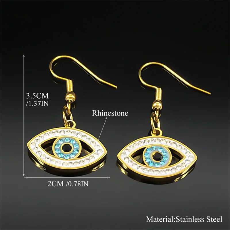 Vintage Crystal Evil Demon Eye Dangle Earrings for Women Stainless Steel Gold Color Drop Earring Jewelry Party Gift E8329 image 6