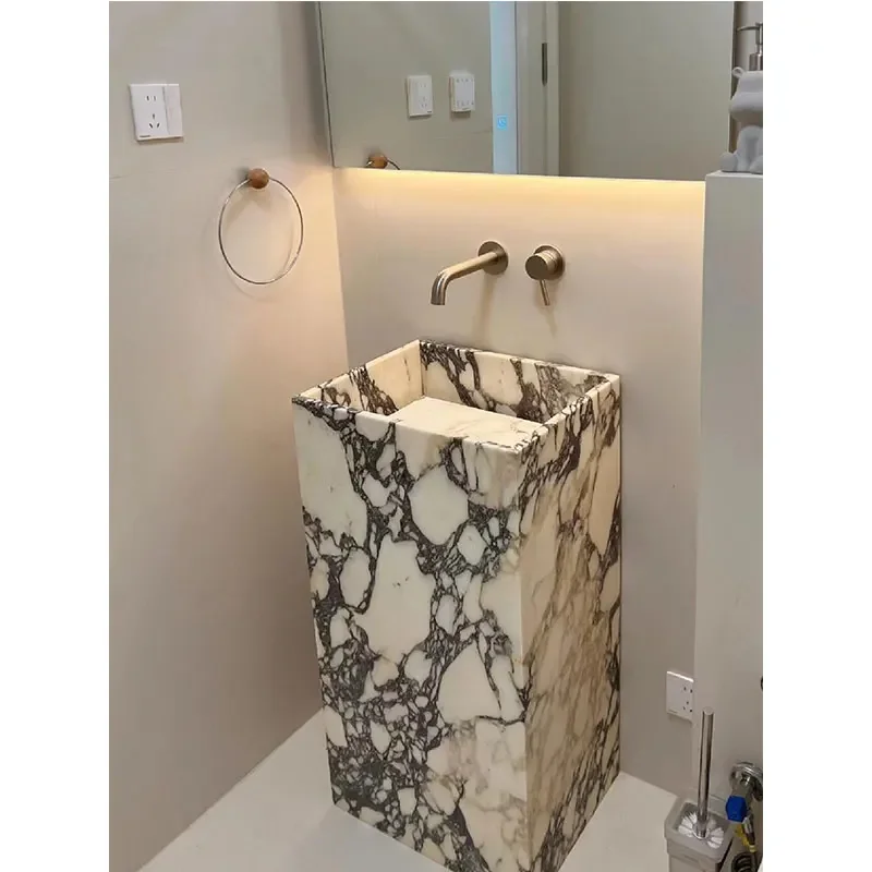 Customized Natural Countertop Calacatta Viola Stone Kitchen Bathroom Wall Hanging Wash Basin Marble Dressing Table Sink