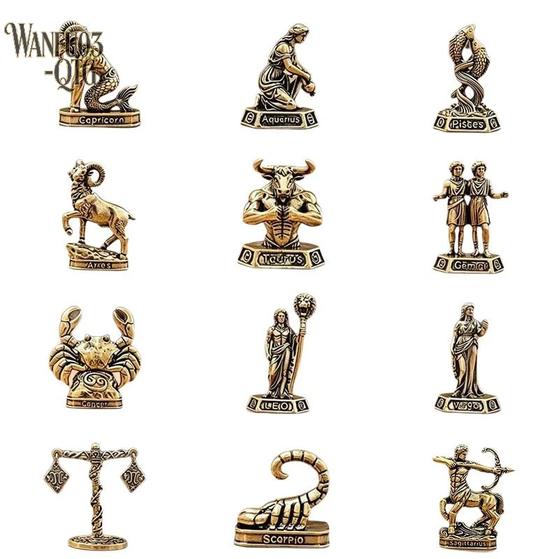 Hot Sale Vintage Brass 12 Constellation Figurines Fine Craftsmanship Perfect For Desk Decor Astrology Enthusiasts Gifts