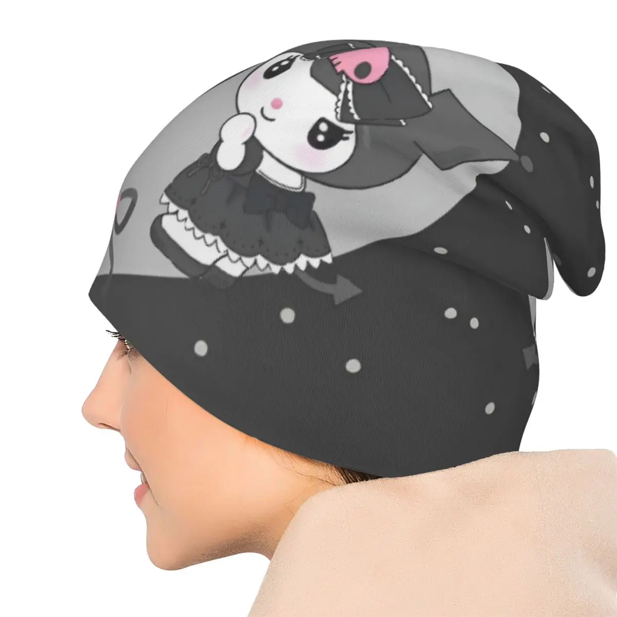Kuromi جميل الكرتون بونيه القبعات أزياء الشارع Skullies Beanies القبعات للرجال النساء قبعات دافئة ذات الاستخدام المزدوج