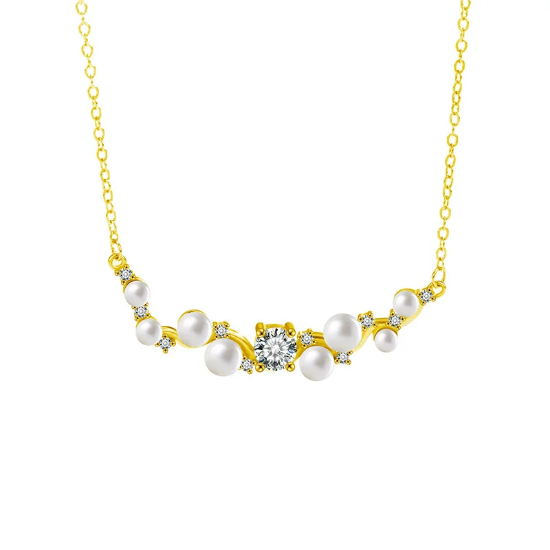 

S925 sterling silver women's necklace with gold-plated moissanite pearls, popular fashion jewelry, party accessories