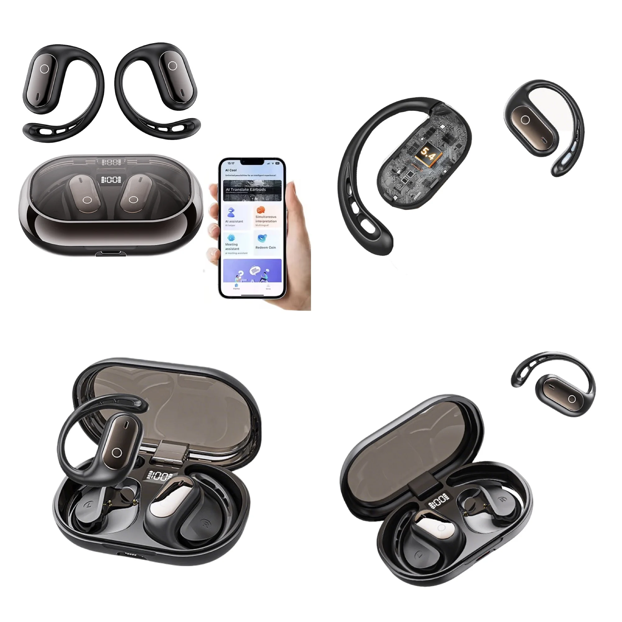 Audífonos Traductores en Tiempo Real UYUXIO, Auriculares con Traducción de Idiomas por IA, 144 Idiomas y Acentos, 3 en 1, Auriculares OWS para Negocios