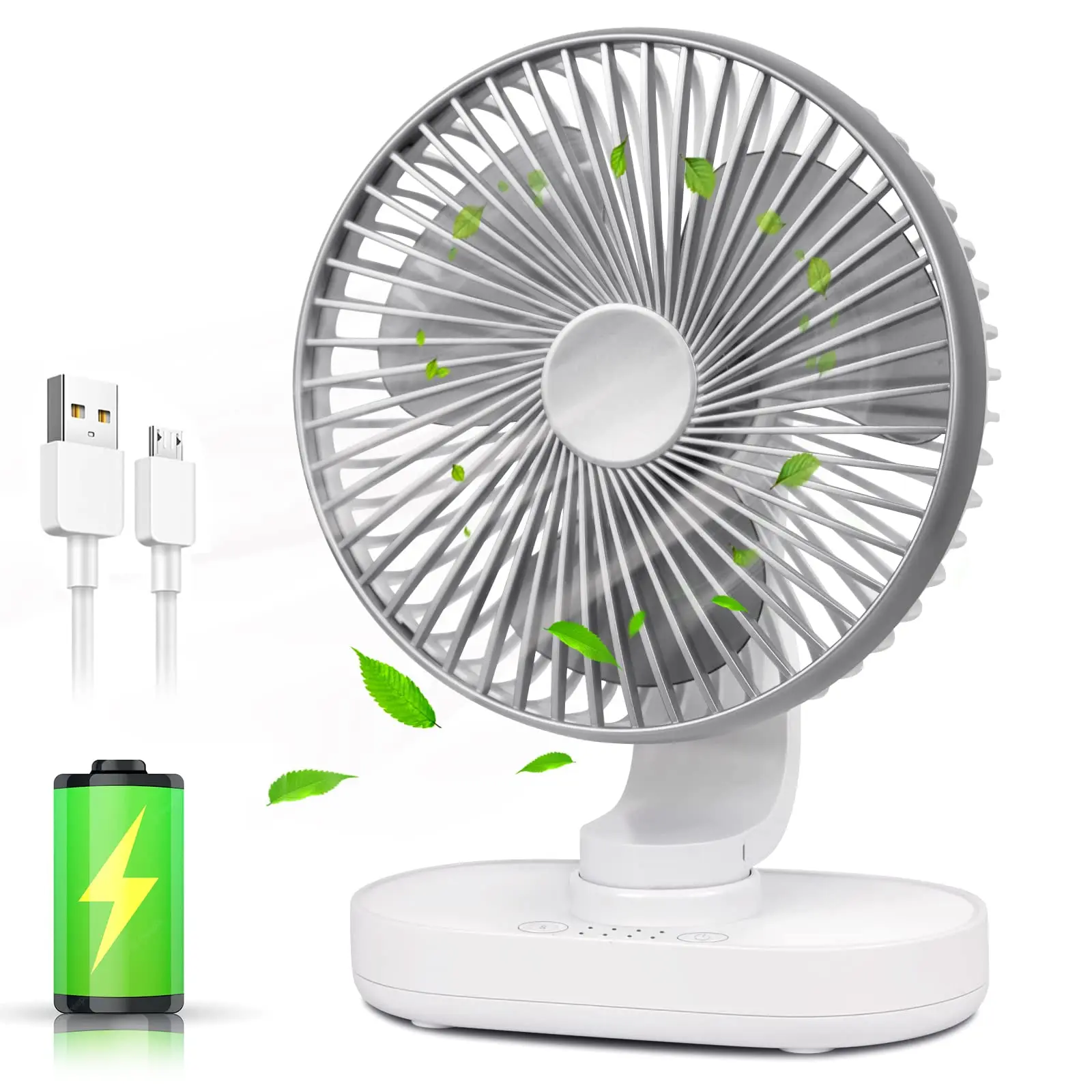 Oscillating Desk Fan 4000mAh Battery Powered & USB Rechargeable Small Personal Fan Quiet Table Fan Portable Fan 4 Speed Desktop