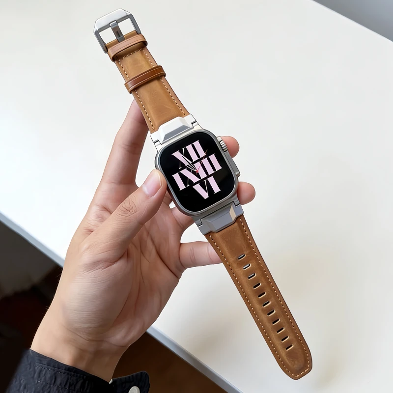 

Ремешок из натуральной кожи для Apple Watch Ultra 3 2 49 мм, деловой мужской ремешок для iWatch Series 11 10 9 8 7 6 SE 46 мм 45 мм 44 мм 42 мм