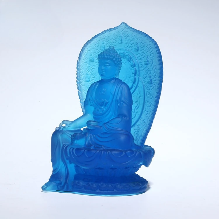 PYH tantra glass blue pharmacist seven Buddha ornament, dedicated to Amitabha Buddha crystal handicrafts glass
