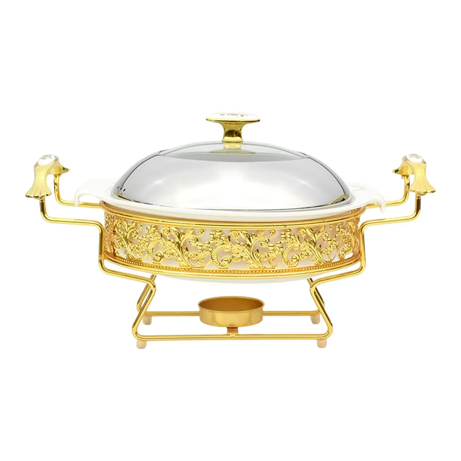Chafing Dish Electric Compatible Buffet Warmer Round Porcelain Tray for Parties Shabu Hot Pot Home Dining Container
