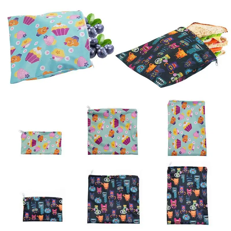 3pcs Snack Bags Washable Lunch Bags Reusable Multifunctional Waterproof Sandwich Food Wrap For Child School Travel Picnic Bags