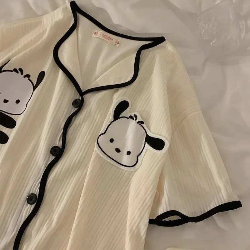 Sanrio kawaii anime pajama set Kuromi Pochacco sweet and simple summer casual loose short-sleeved home wear gift for girls