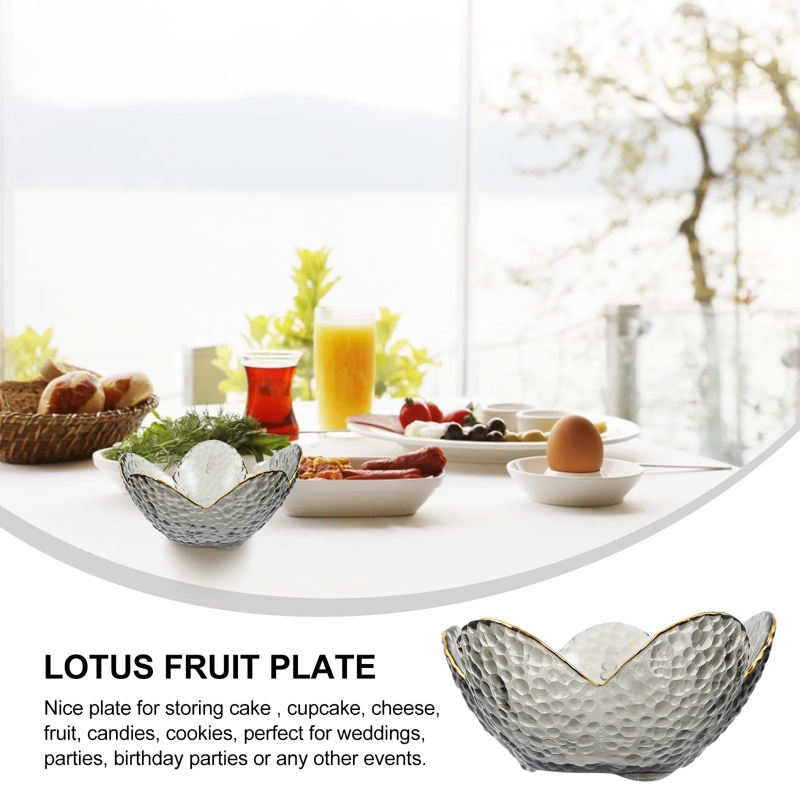 

1Pcs Gold Rim Glass Bowl Home Glass Fruit Plate Sturdy Food Serving Plate for Snacks Candies Cookies Appetizers Tableware Decor