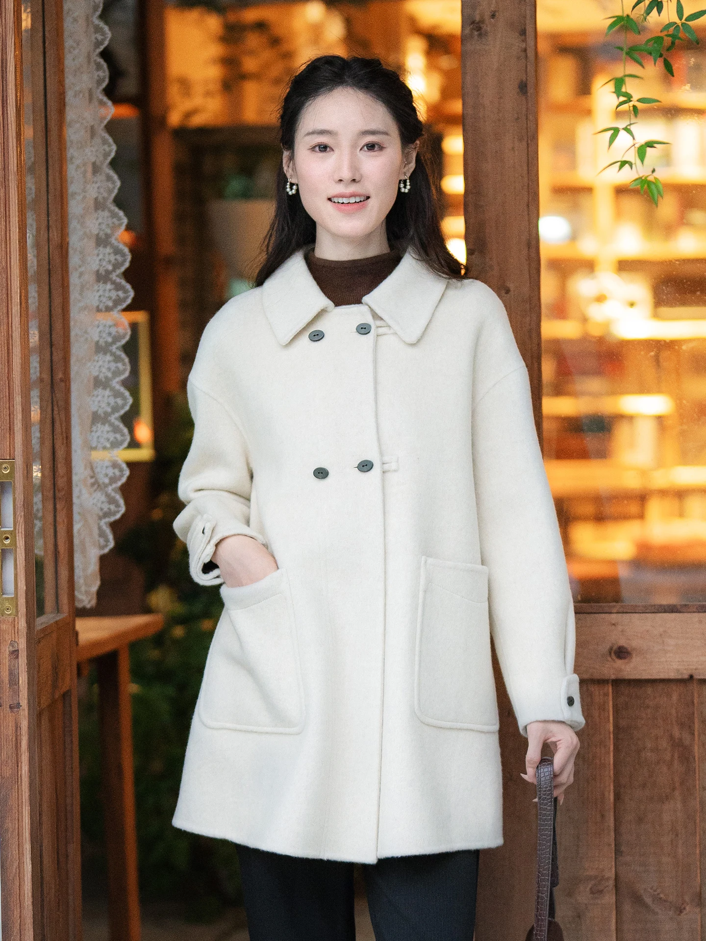 

Artistic Double-Sided Woolen Coat Women's Mid-Length Jaet Spring Autumn New Sle Elegance Design Sensation Top