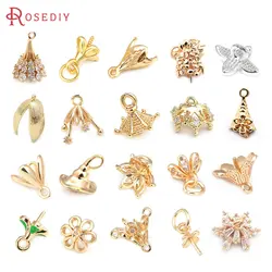18K Gold Color Brass Flower Half Hole Beads Caps Charms Connector Necklaces Jewelry Making Supplies Diy Findings Accessories