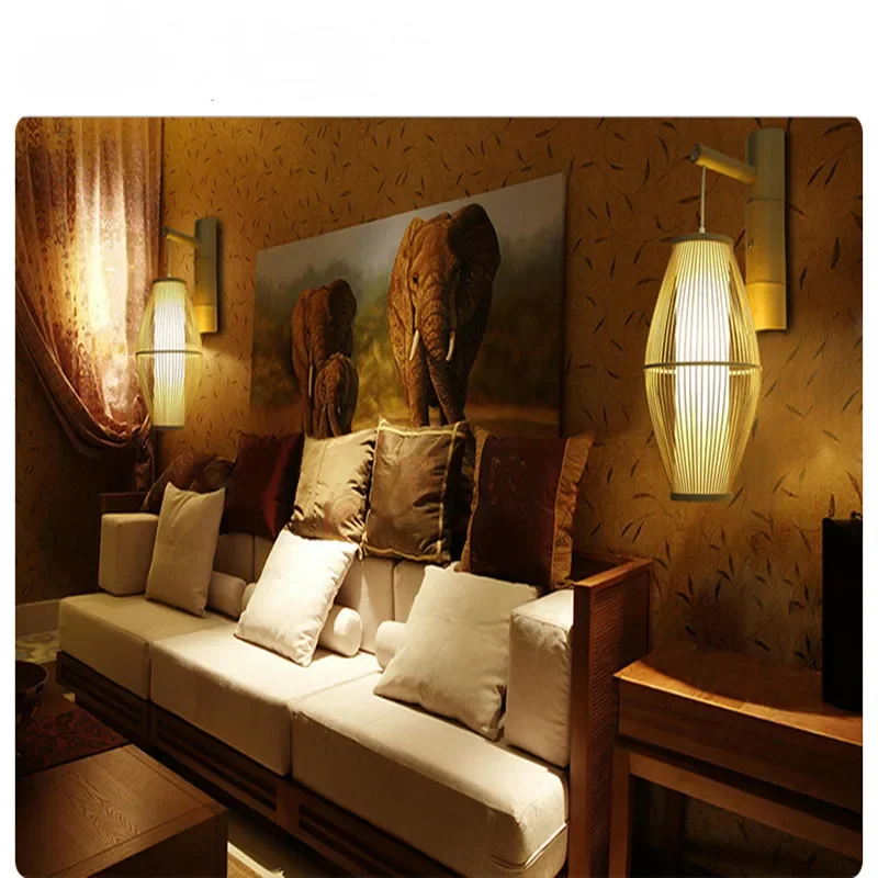 New Chinese Wall Lamp Corridor Aisle Tea Room Southeast Asia Modern Hotel Bedside Lamp Antique Chinese Bamboo Light
