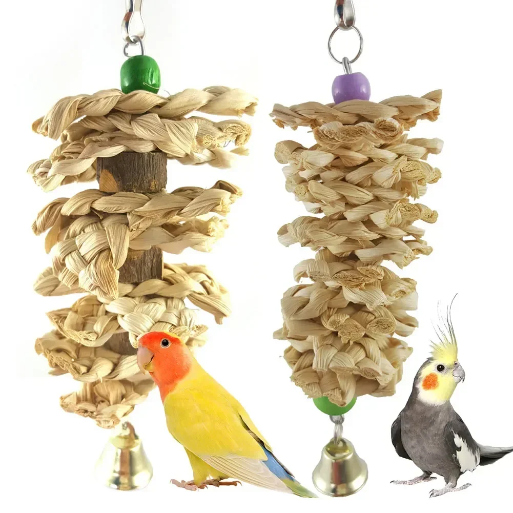 Handmade Natural palha mastigando mordida pendurado gaiola, brinquedos do pássaro de estimação, pássaro Swing, subir jogando pingente, 1 pc estilo
