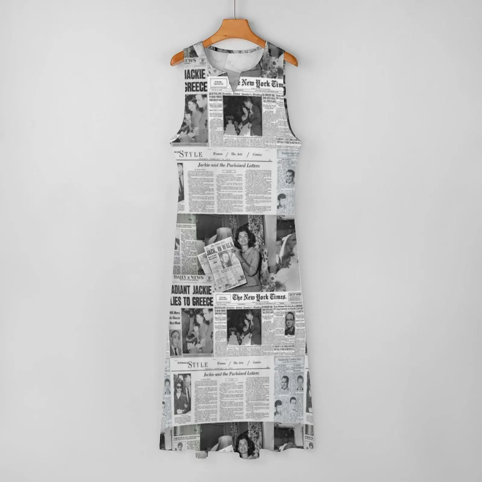 Newspaper Collage Print Dress Women Elegant Maxi Dress Street Style Casual Sleeveless Long Dress Summer V-Neck Pattern Vestidos — zdjęcie 6