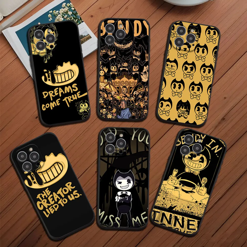 B-Bendy And The Ink Machines Phone Case for iPhone 12 11 13 14 15 16 Max Pro Plus Black Soft Silicone shell