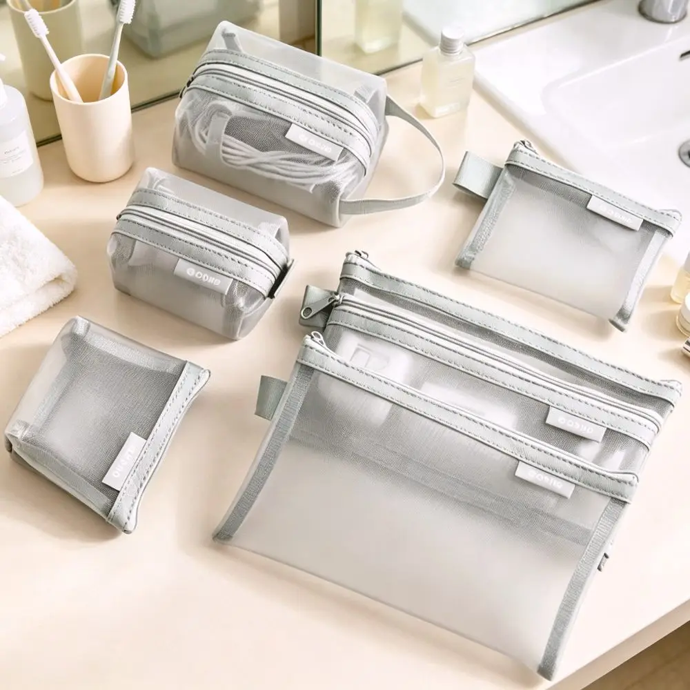 6pcs Mesh Storage Pouches Set, Multi-Size Travel Makeup Organizer for Toiletries, Cables and Small Accessories YMY