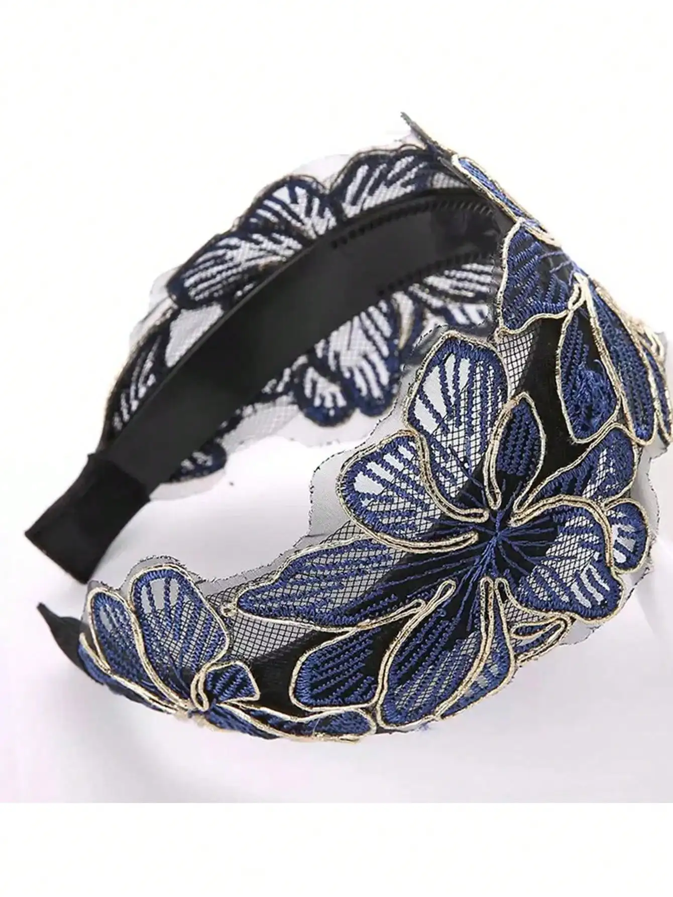 

1 Pc Classical Netting Lace Wide-Brimmed ,With Embroidered Pattern As Decorative Headwear, Headpiece, Suitable For Women And