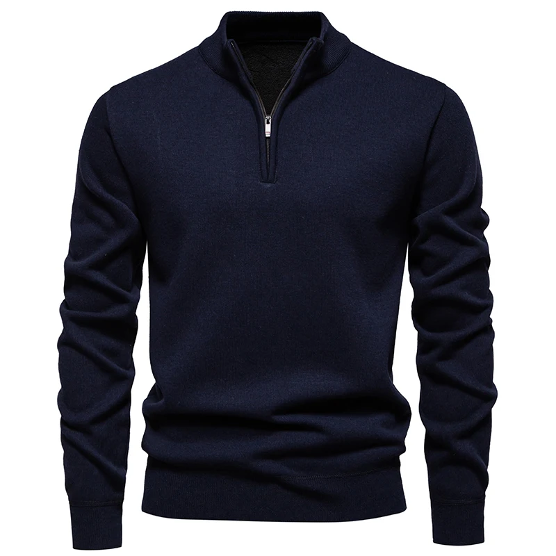 Men's Fall Winter Half-Zip Stand Collar Fleece Pullover Sweater, Casual Youth Trend Plain Knit Top, Comfortable Versatile Clothi
