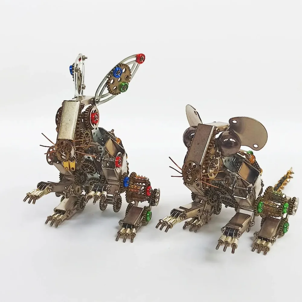 DIY Mechanical Mouse / Rabbit Model Kit Metal Assembly Animals 3D Puzzle Toys for Children Adults Gift