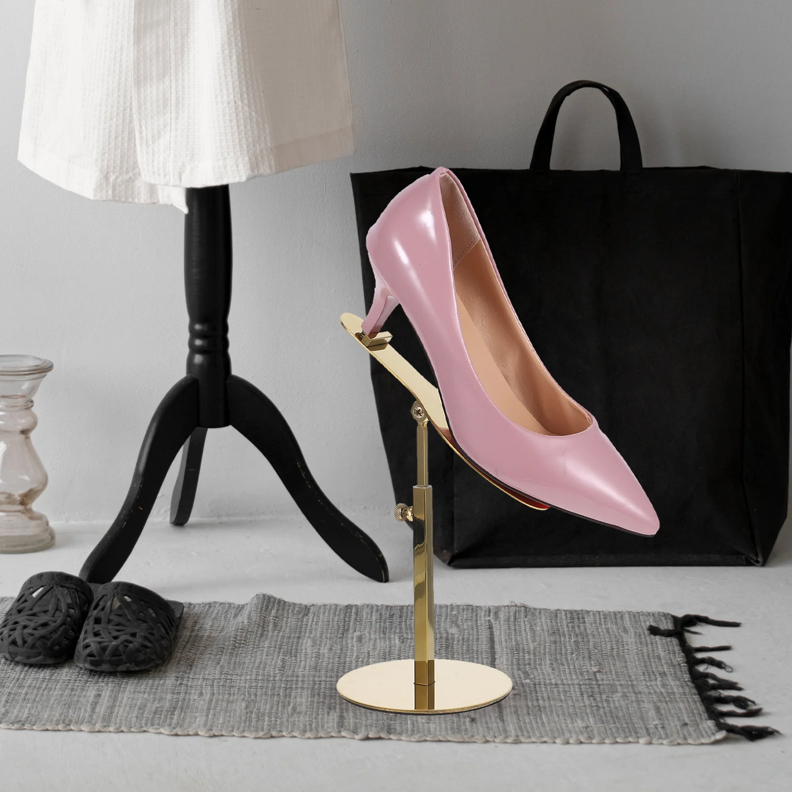 Shoe Rack Metal Handbag Display Stand Sandal Stands Shelf Titanium Shoes Stainless Steel Boot Holder Gold