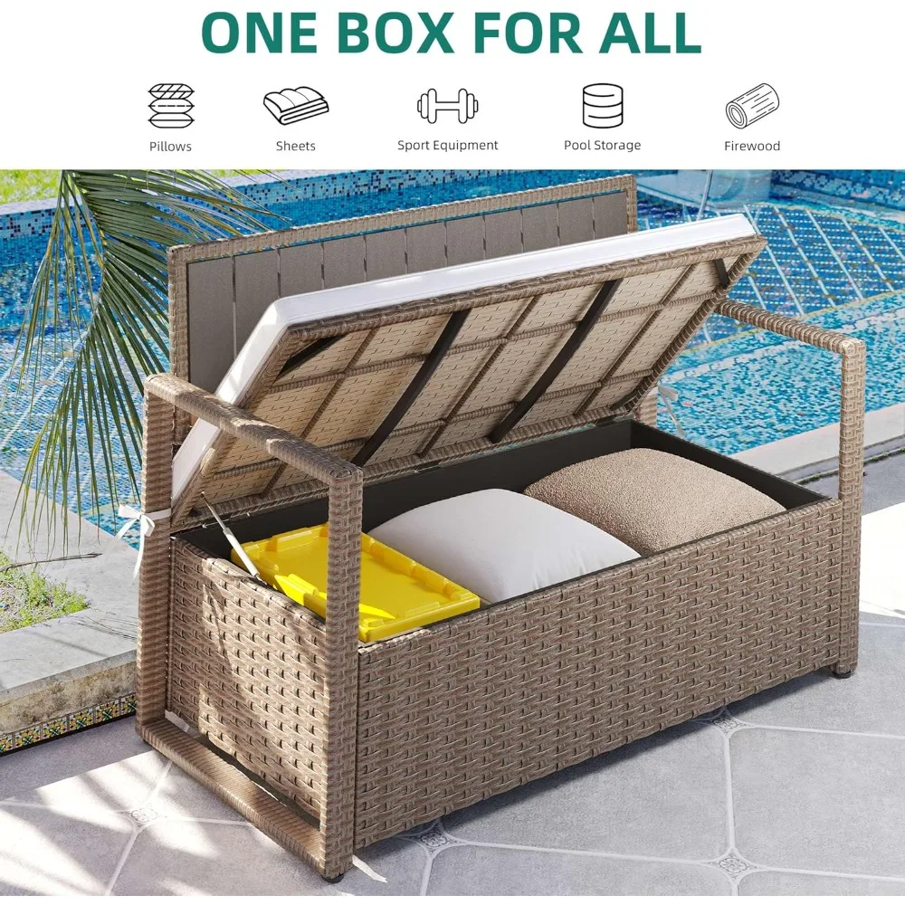 70 Gallon All-Weather PE Rattan Storage Bench, Waterproof Deck Box Seat for Patio ,  Pool