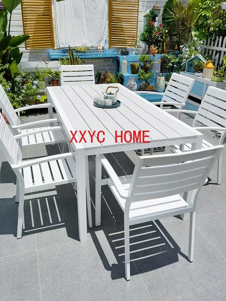 Villa Courtyard Outdoor Balcony Aluminum Alloy Leisure Simple Outdoor Plastic Wood Table and Chair Combination