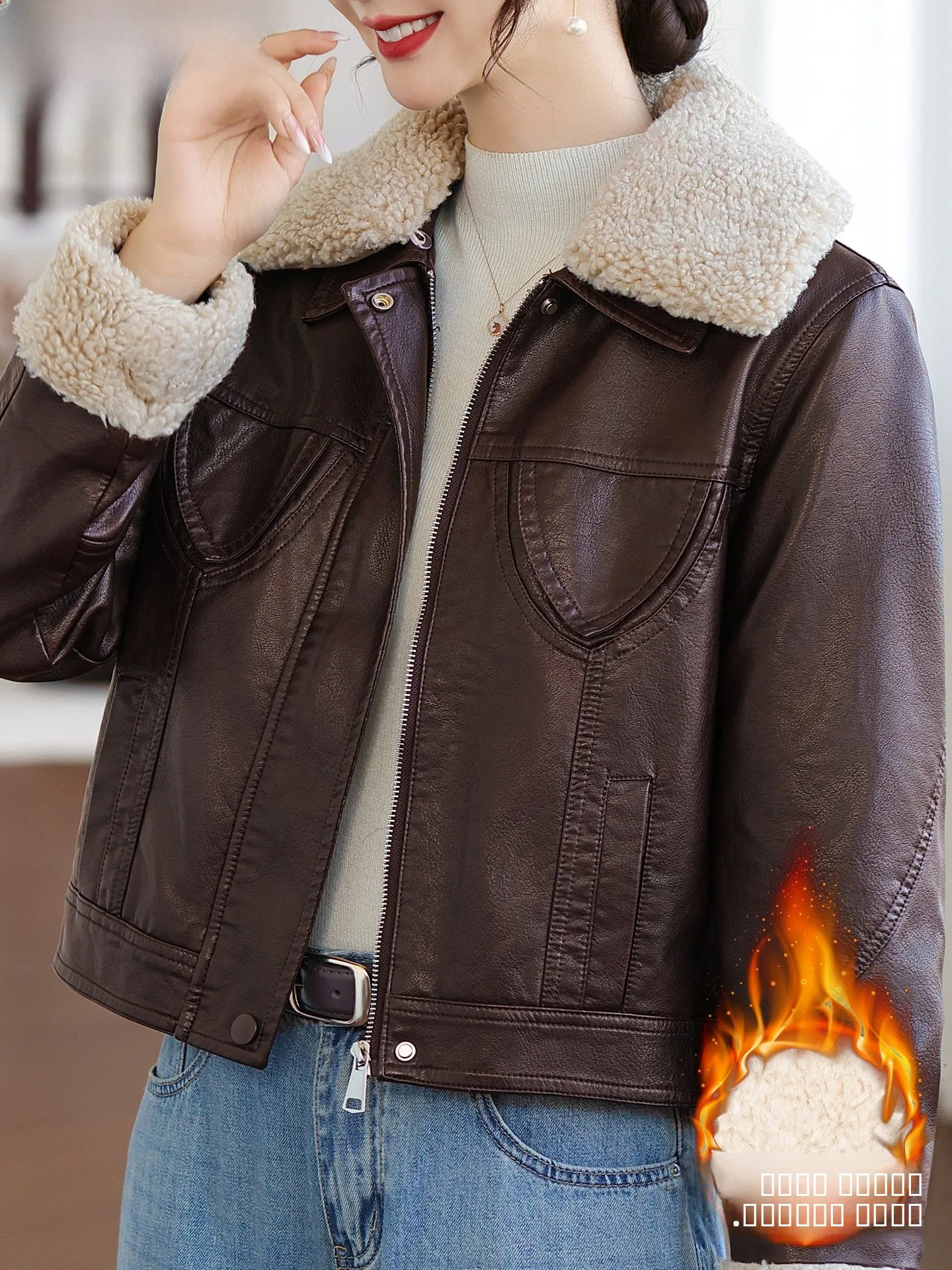 

Faionable Thiened Fce Lined ort Lamb Velvet Coat for Young Mothers Winter Clothes Warm Loose Fit Zipper Closure Cott...