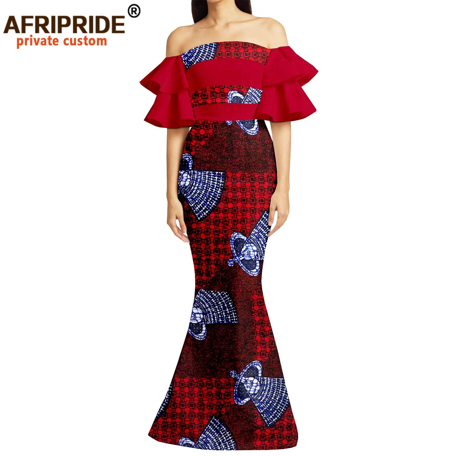 African Dresses for Women Off The Shoulder Ankara Print High Waist Elegant Fashion Dress Party Evening Gown Dress A2125028