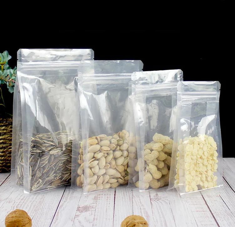 50pcs 3D Stand up Plastic Ziplock Storage Bag Clear Window Coffee Beans Sugar Snack Biscuit Nuts Beans Gifts Packaging Pouches