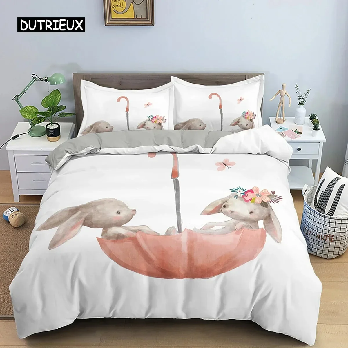 

3D Cartoon Rabbit Bunny Bedding Set for Kids Girl Women Polyester Duvet Cover with Pillowcase Polyester Comforter Quilt Cover