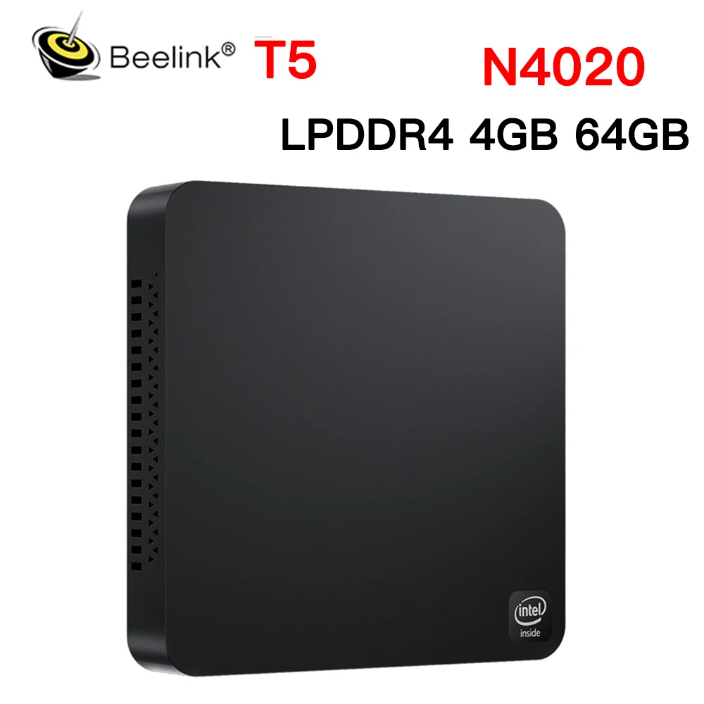 Beelink T5 Intel Celeron N4020 كمبيوتر صغير LPDDR4 4GB 64GB 1000M LAN 2.4G Wifi BT5.0 HD مكتب سطح المكتب لعبة الكمبيوتر