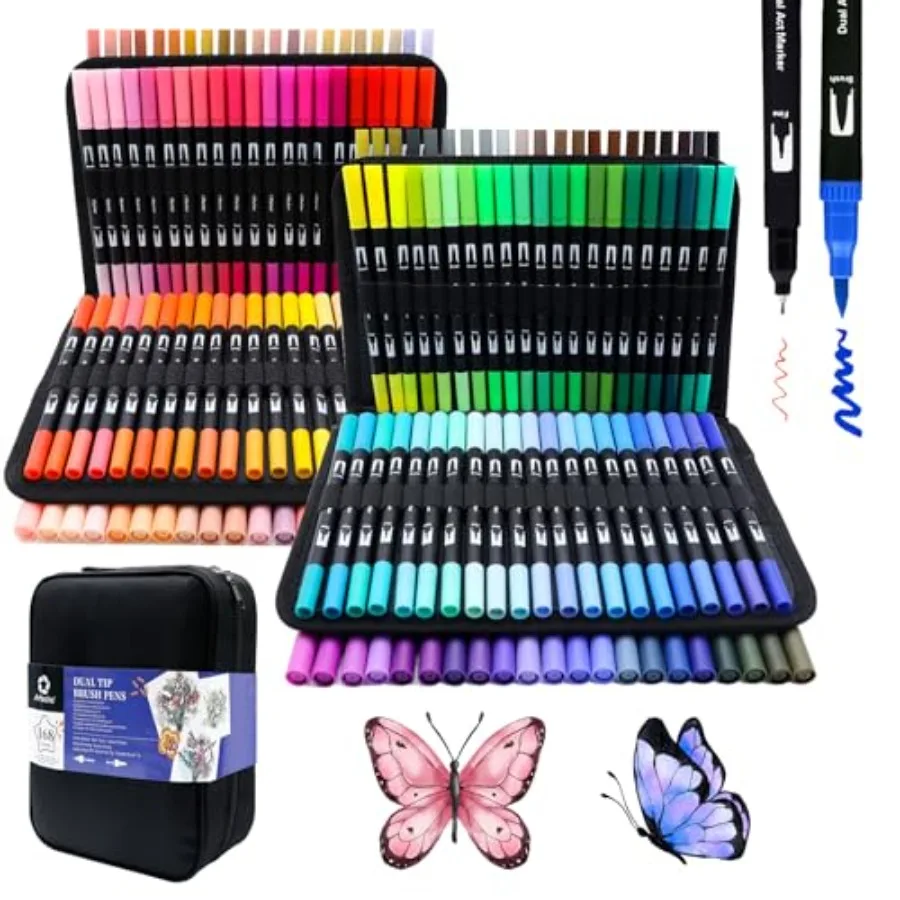 

Маркеры для раскрасок для взрослых, двусторонние маркеры для школы, с тонким и кистевым наконечниками, для раскрасок для взрослых, каллиграфии и рисования.