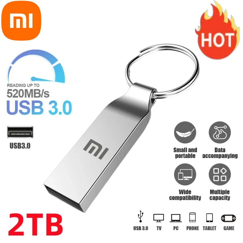 محرك فلاش Xiaomi 2 تيرا بايت USB 3.2 عالي السرعة معدن U القرص TypeC عصا الذاكرة مقاوم للماء SSD تخزين هاتف الكمبيوتر نقل البيانات المحمولة